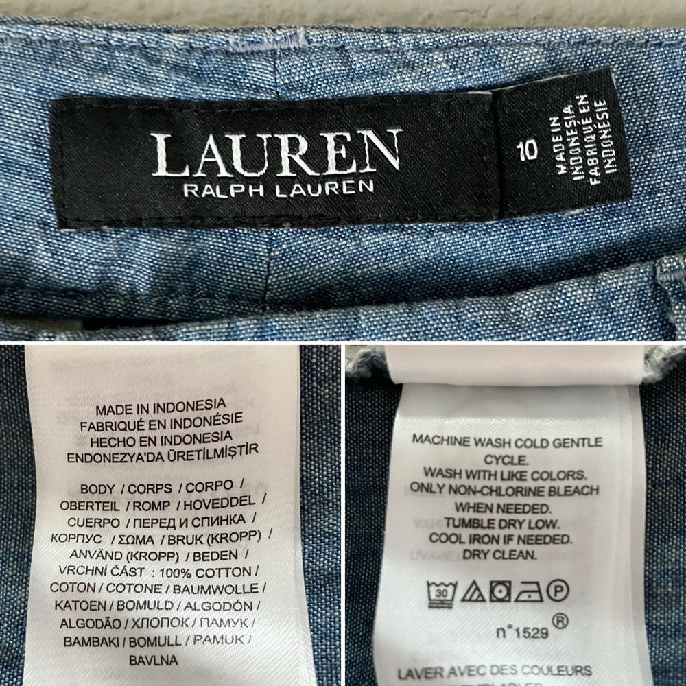 LAUREN RL Wide Leg Chambray Trouser Pants Size 10 Pleated Old Money Heritage - Picture 6 of 10